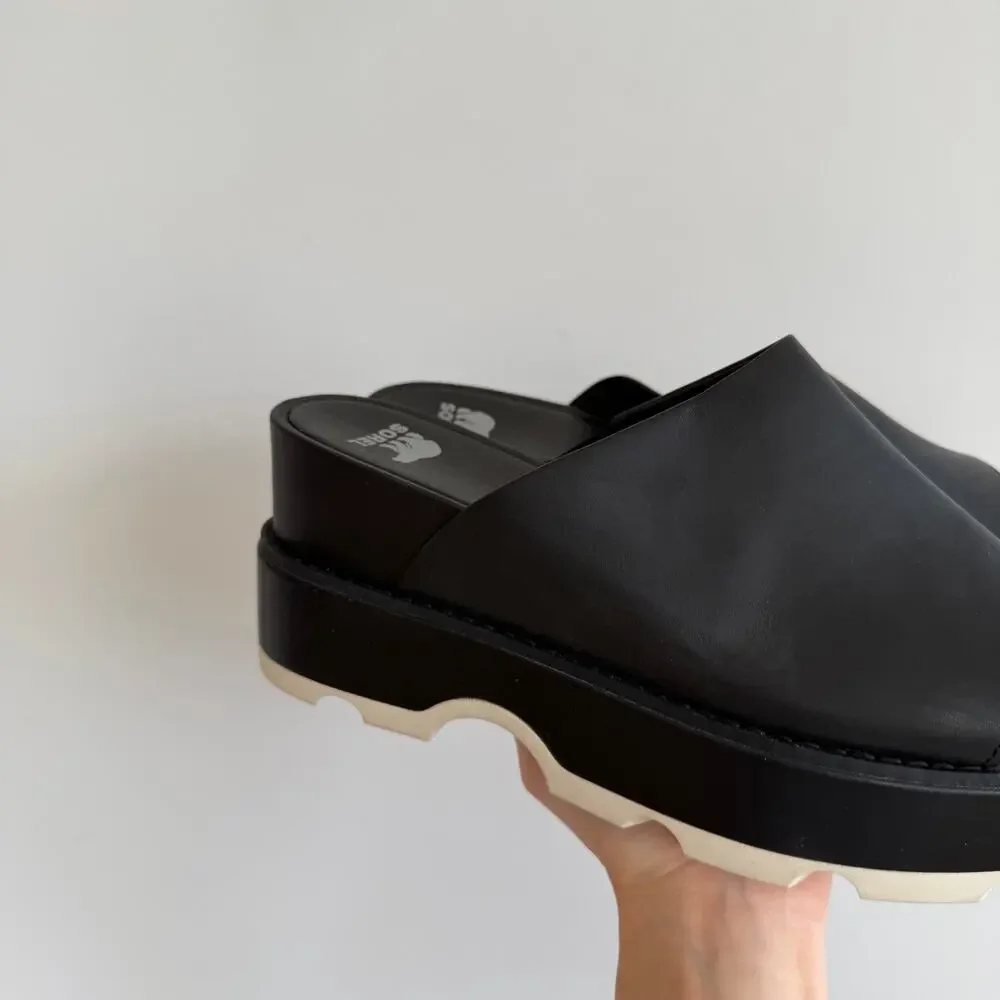 Sorel Joanie IV Slide Leather Open-Toe Wedge Sandals Black 10